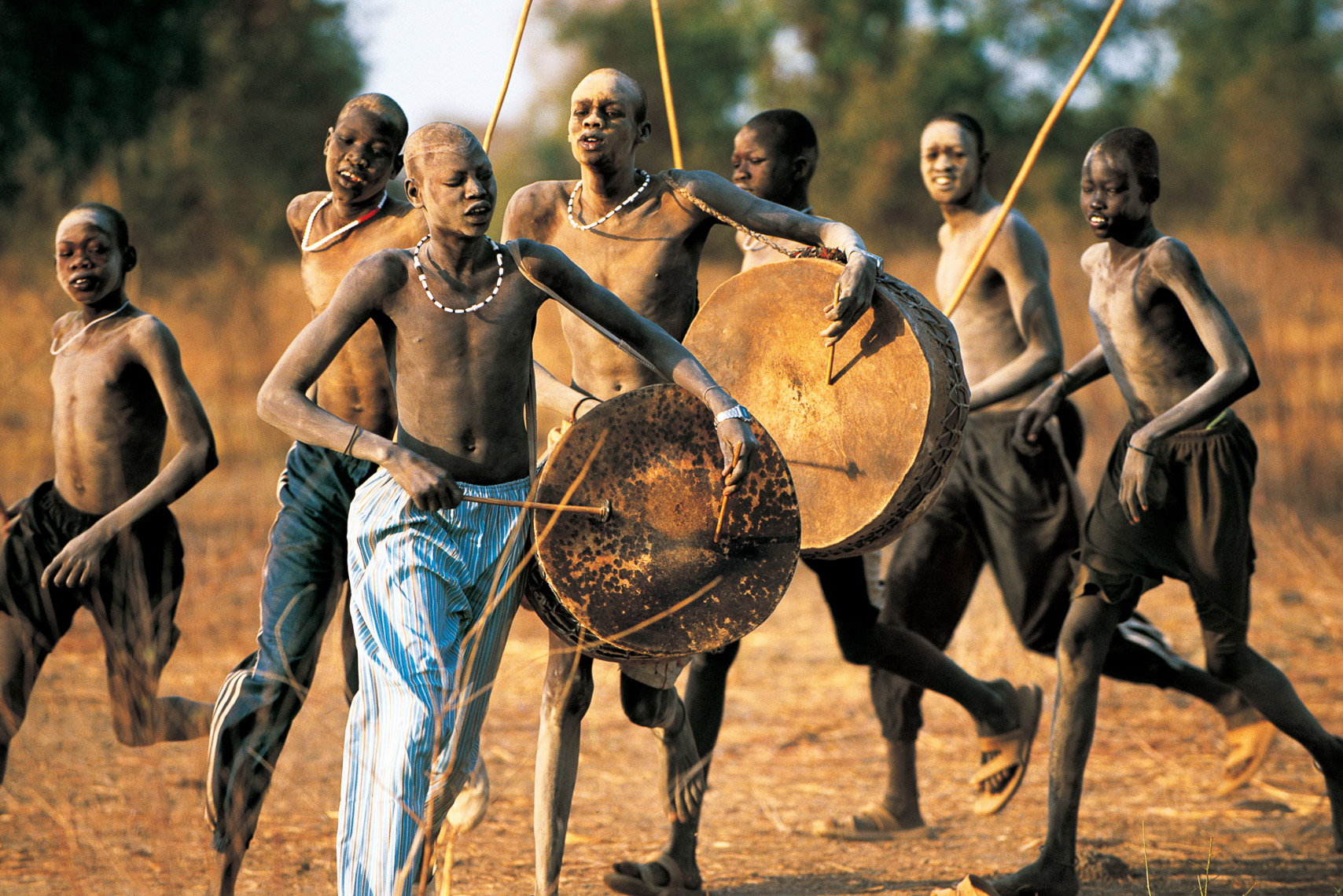 Dinka Boys Parading Around Cattle Camp, South Sudan