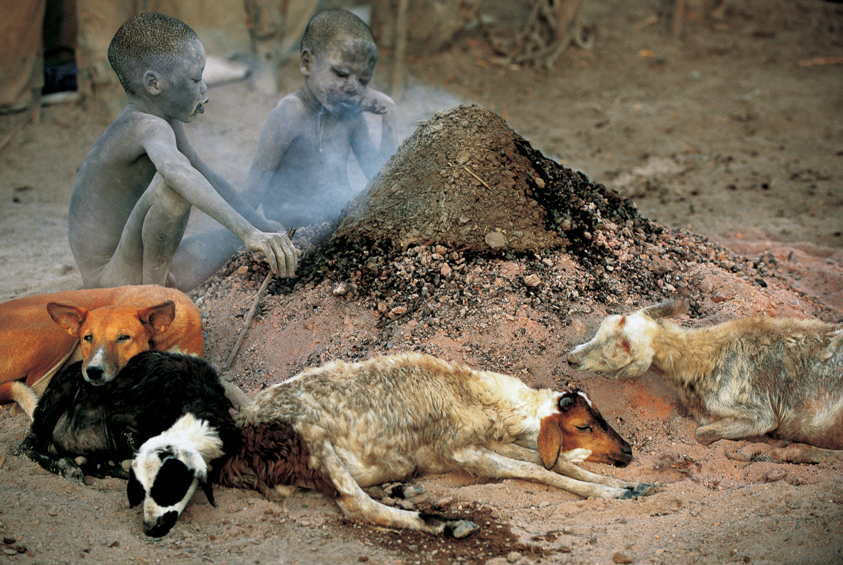Dinka Children by Fire Side, South Sudan