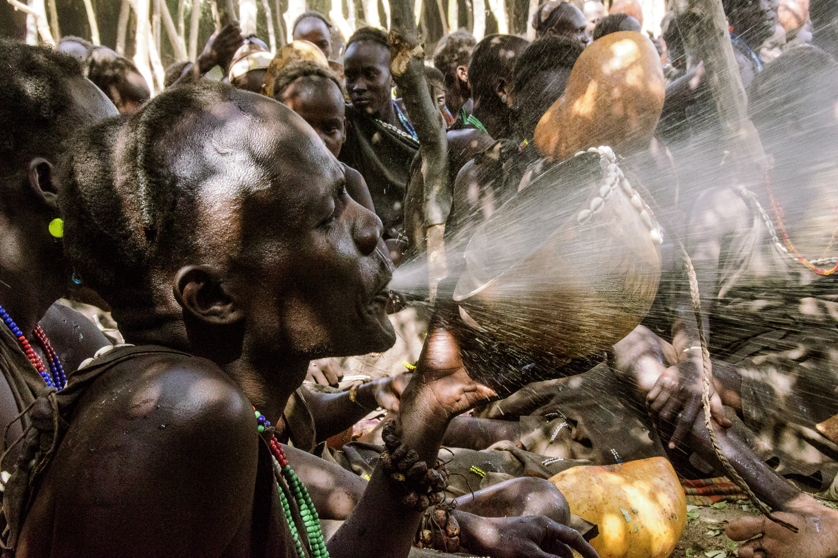  Dassenech Initiates Spraying Mead as a Ritual Blessing, Ethiopia 