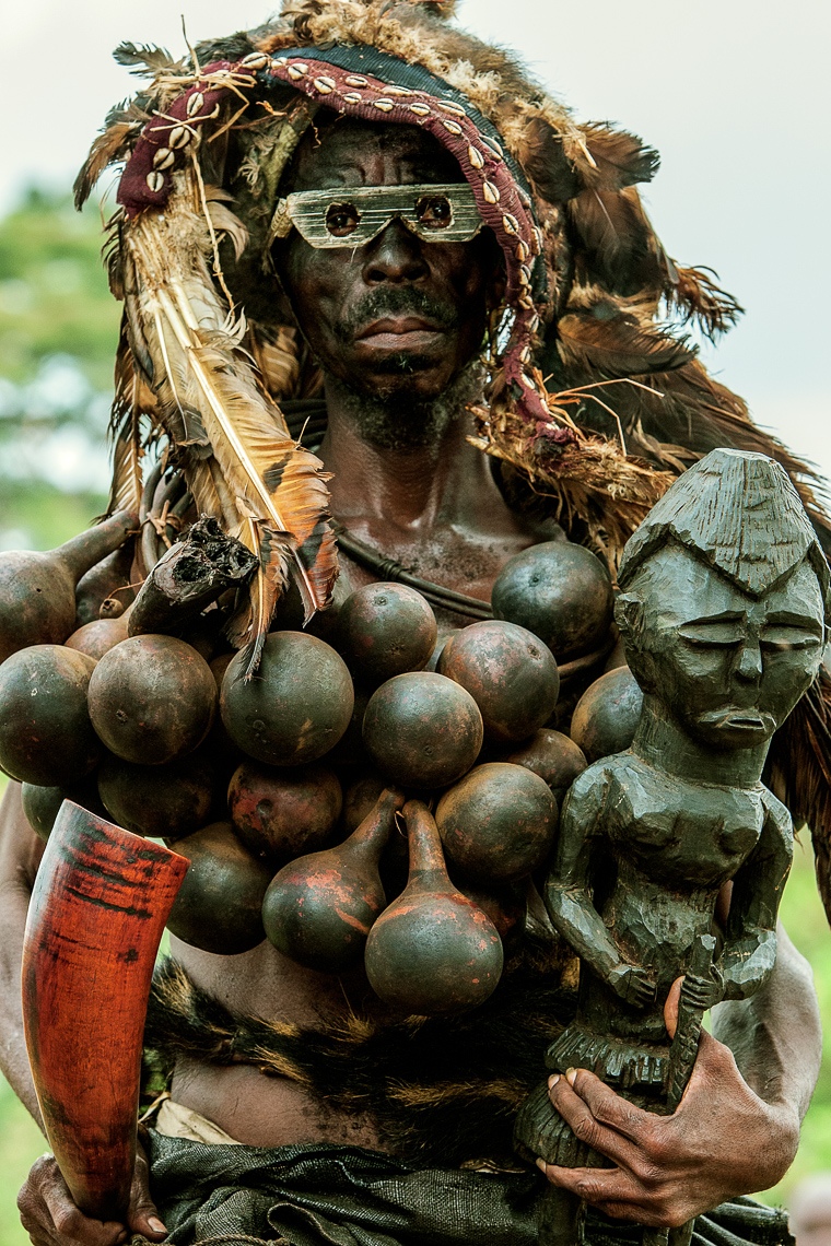 Kuba Sorcerer Adorned with Calabashes, D.R.Congo
