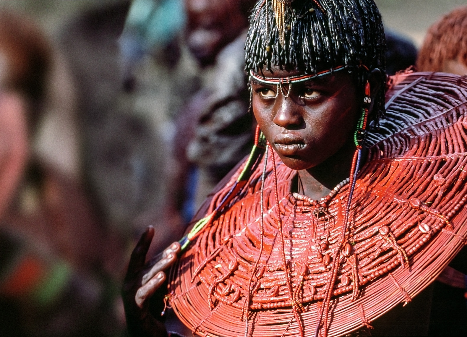 Pokot Female Initiate in Ochered Necklace, Kenya