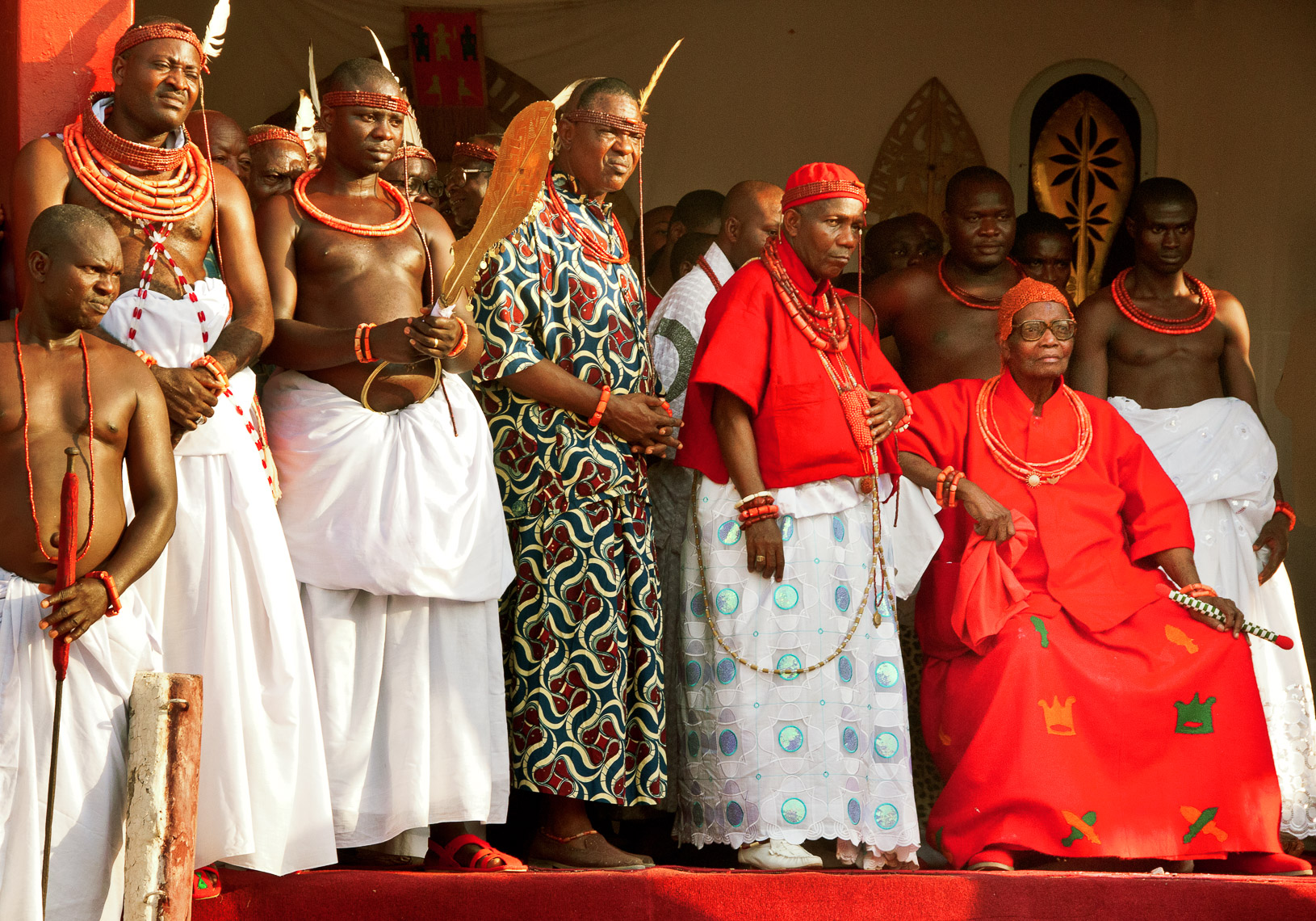 Oba of Benin and his court at Igue Festival, Benin City, Nigeria